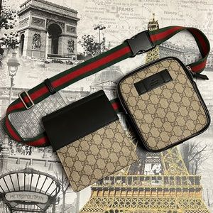 Gucci Double Web Belt Bag GG Coated Canvas with Leather